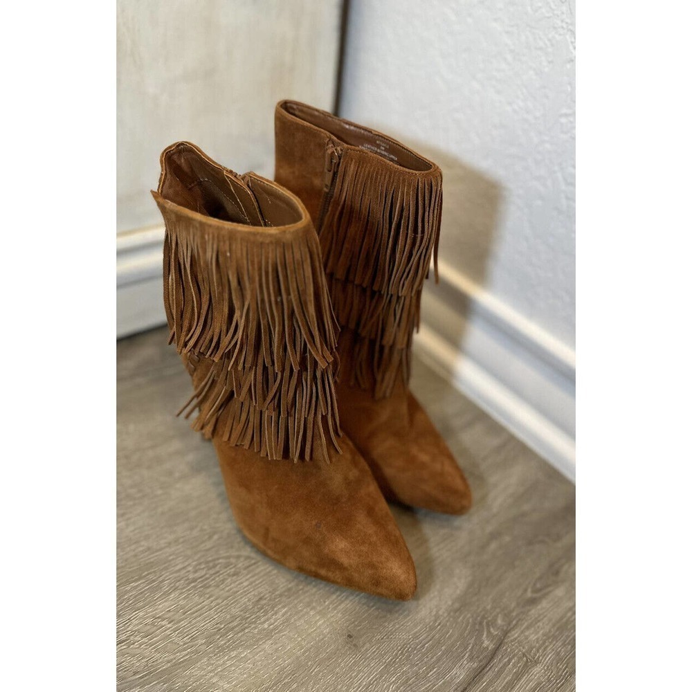 Steve‎ Madden Myrakle Suede Fringe Ankle Bootie 8.5 Brown Tan Chesnut Sue